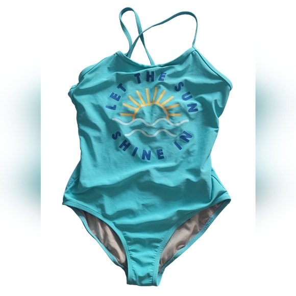 Old Navy Girl's One Piece Swimsuit SIZE XL 11/12 Blue Sun Print Shoulder Straps - Picture 2 of 14